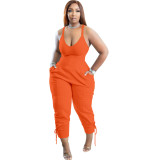 Orange Casual Solid Split Joint Spaghetti Strap Sleeveless Jumpsuits with Back Zipper