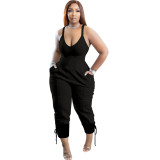 Black Casual Solid Split Joint Spaghetti Strap Sleeveless Jumpsuits with Back Zipper