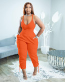 Orange Casual Solid Split Joint Spaghetti Strap Sleeveless Jumpsuits with Back Zipper