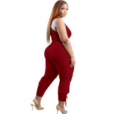 Wine Red Casual Solid Split Joint Spaghetti Strap Sleeveless Jumpsuits with Back Zipper
