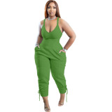 Fruit Green Casual Solid Split Joint Spaghetti Strap Sleeveless Jumpsuits with Back Zipper
