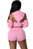 Pink 2 Piece Cut Out Cold Shoulder Top and Shorts Tracksuit