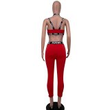 Red Casual Letter Print Fitness Two Piece Pants Sets