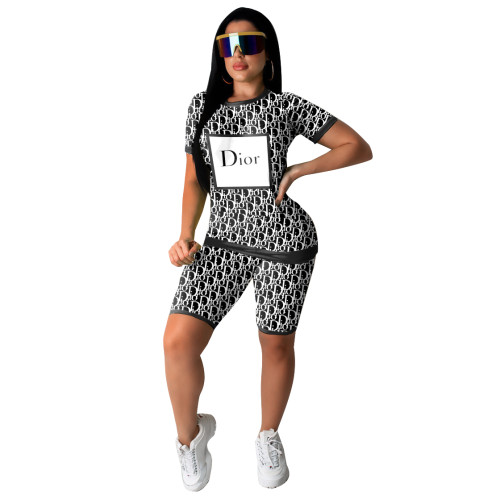 Black Fashion Casual Letter Print Two Piece