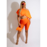 Summer Solid Mesh Shorts Set for Women Orange