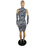 Black Sexy Clubwear Print Lace-up Adjustable Club Dress