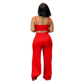 Red Sexy Straps Bandage Crop Top Chic 2-Piece Pants Set