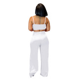 White Sexy Straps Bandage Crop Top Chic 2-Piece Pants Set