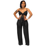 Black Sexy Straps Bandage Crop Top Chic 2-Piece Pants Set