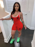 Red Women Sexy Printed Sports Hip Strap Onesie Bodysuit Romper