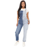 Two Faced Two Toned Overalls Casual Slim Fit Colorblock Jeans With Straps