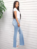 Womens Kiana Distressed Flare Jeans in Light Blue