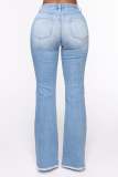 Womens Kiana Distressed Flare Jeans in Light Blue