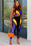 Sexy Solid Colorblock Split Joint See Through O Neck Sleeveless Two Pieces