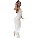 White Sexy Solid Backless Slit Spaghetti Strap Long Dress
