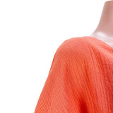 Orange Solid Loose Birdy Cotton Wrinkled Twist Front V-neck Shirt