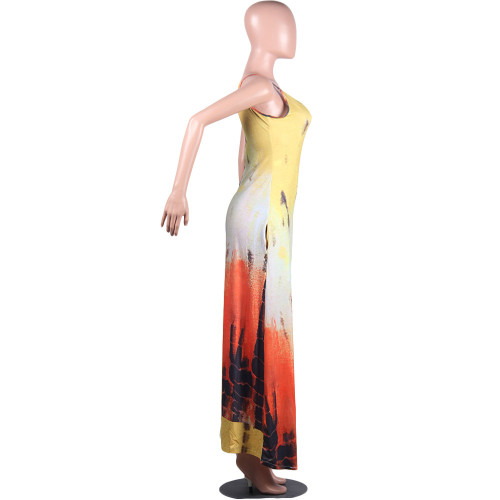 Loose Tie-Dye Print Straps Maxi Dress with Pockets