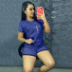 Royal Blue Casual Print Split Joint O Neck Short Sleeve Sportswear Two Pieces
