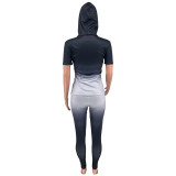 Solid Color Ladies 2 Pcs Hooded Bodycon Yoga Wear Clothing Two Piece Tracksuit Set