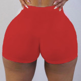 Red Solid Color Ladies Skinny Low Waist Shorts Yoga Pants