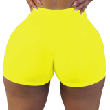 Yellow Solid Color Ladies Skinny Low Waist Shorts Yoga Pants