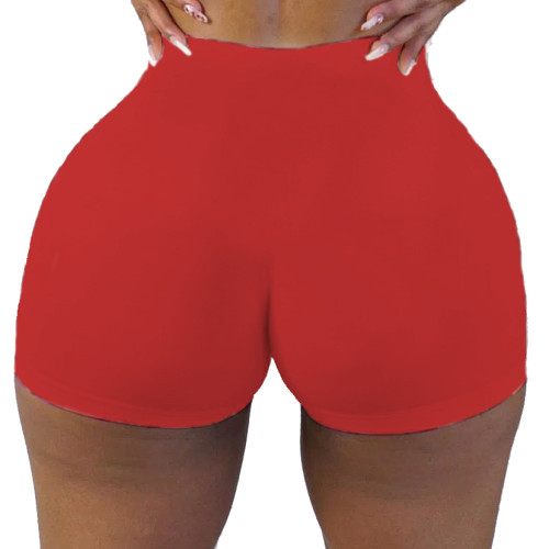 Red Solid Color Ladies Skinny Low Waist Shorts Yoga Pants