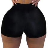 Black Solid Color Ladies Skinny Low Waist Shorts Yoga Pants