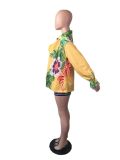 3PCS Women Outfits Tropical Print Long Sleeve Shirt & Shorts Set with Crop Top