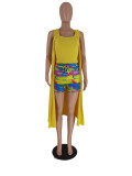 Summer Sleeveless Cardigan Vest Top & Printed Shorts Three Piece Set