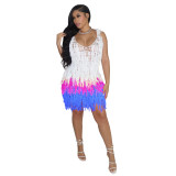 Sexy See Through Knitted Mesh Fringed Beach Dress