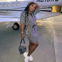 Fashion Casual Printed Letter Dior Monogram Hooded Mini Dress