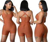Casual Bandage Sleeveless Backless Casual Sexy Solid Stretch Rompers