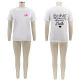 White Cotton Crew Neck Double-sided Printed Letters T-shirt