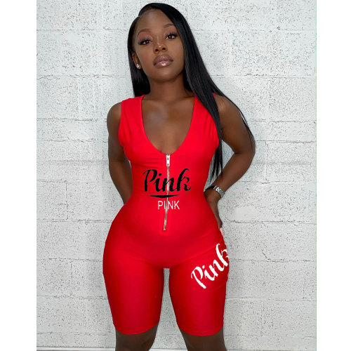 Custom Design Summer Printed Short Tight Sports Rompers for Women Red
