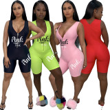 Custom Design Summer Printed Short Tight Sports Rompers for Women Red