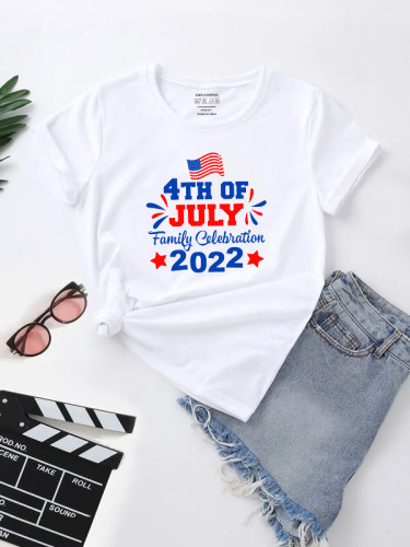 Independence Day Summer White Print Short Tees