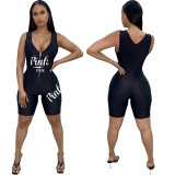 Custom Design Summer Printed Short Tight Sports Rompers for Women Black