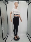 Casual Printed Letter Short Sleeve Crop Top & Trousers Two Pieces