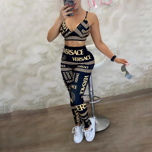 Sexy Printed Padded Bra Long Pant Two Piece Set