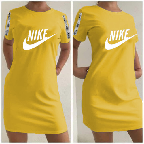 Yellow Casual Letter Print Short Sleeve Club Dress