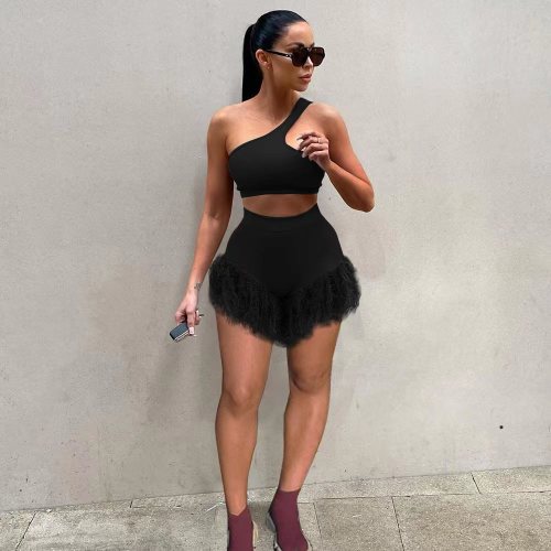 Black Sport Core Super Active One Shoulder Tank and Shorts