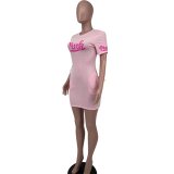 Pink Casual Embroidery Sequins Club Dress with Pockets
