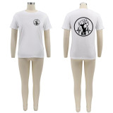 White Casual Cotton Short Sleeve Printed Summer T-shirts