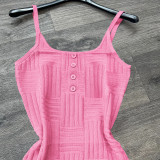 Pink Woven Yarn Straps Nightwear Rompers