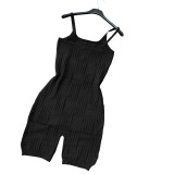 Black Woven Yarn Straps Nightwear Rompers
