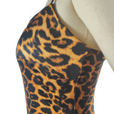 Women's Spaghetti Strap Dress Bodycon Sexy Sleeveless Leopard Print Maxi Long Club Dresses