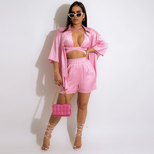 3 Piece Just You And I Short Set Pink