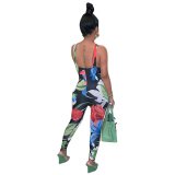 Multicolor Sexy Printed Hollow Straps Cross Jumpsuits