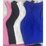 Blue Solid Color Sleeveless Vest Shorts Sets