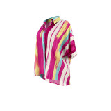 Turtleneck Rainbow Striped Button Up Shirt